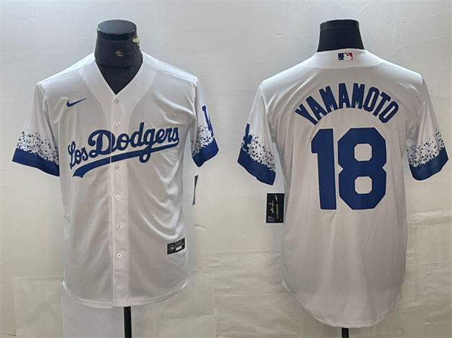 Los Angeles Dodgers #18 Yoshinobu Yamamoto White City Connect Cool Base Stitched Jersey - Click Image to Close